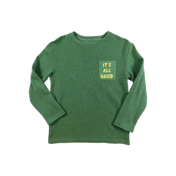 Thereabouts Kids Long Sleeve Waffle Knit Shirt Green M (10/12) “It’s All Good” - Picture 1 of 10